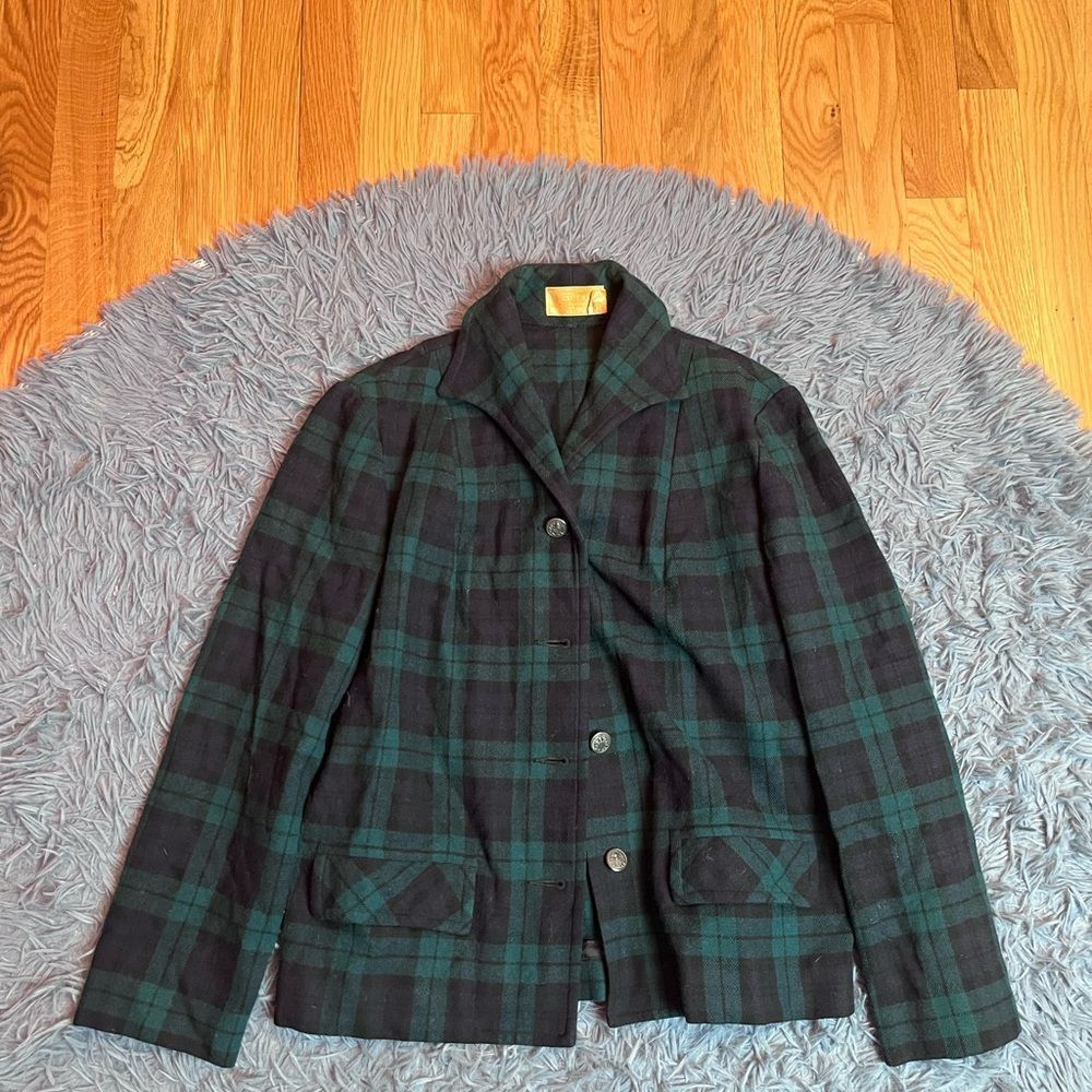 Pendleton Vintage Virgin Wool Plaid Tartan Green Shaket Blazer Size L